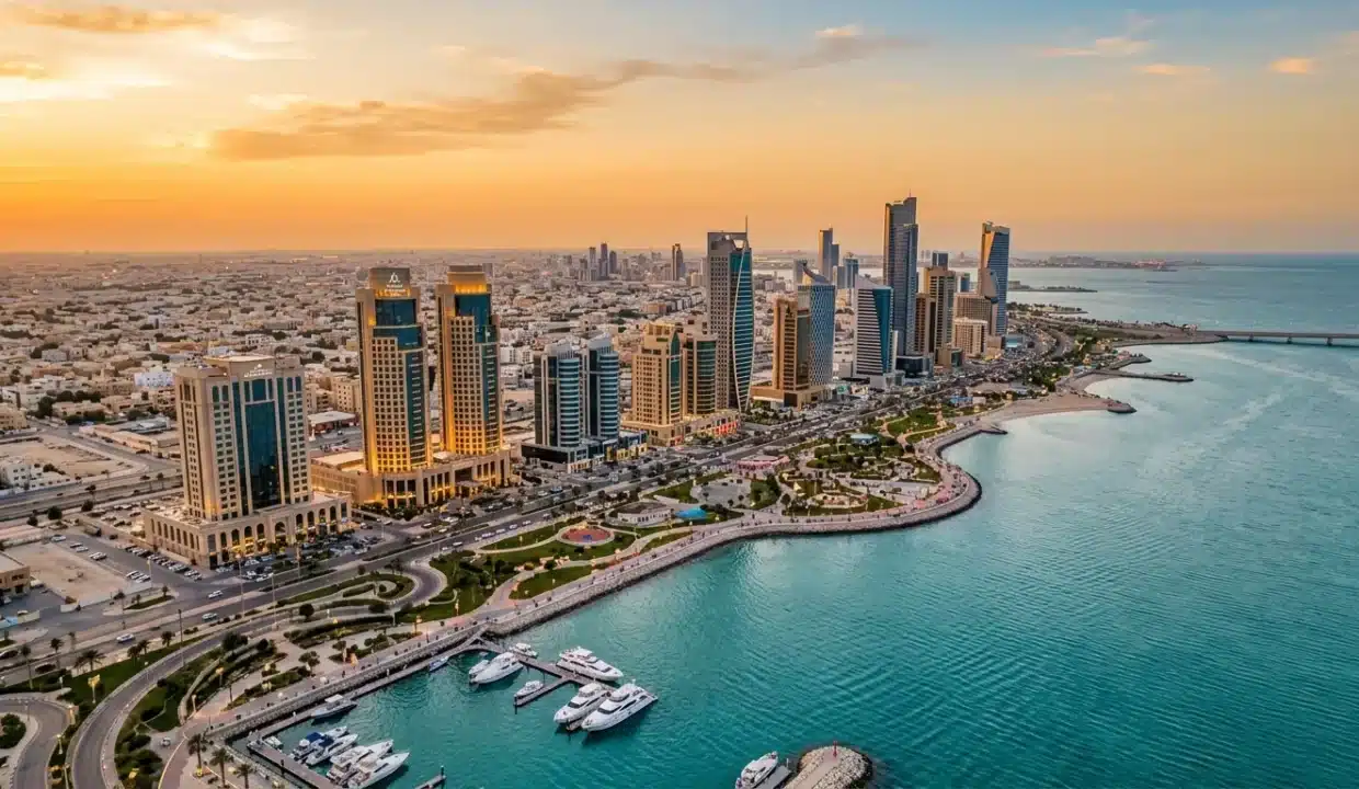 Aerial view of Al Khobar Corniche skyline and Saudi Eastern Province waterfront